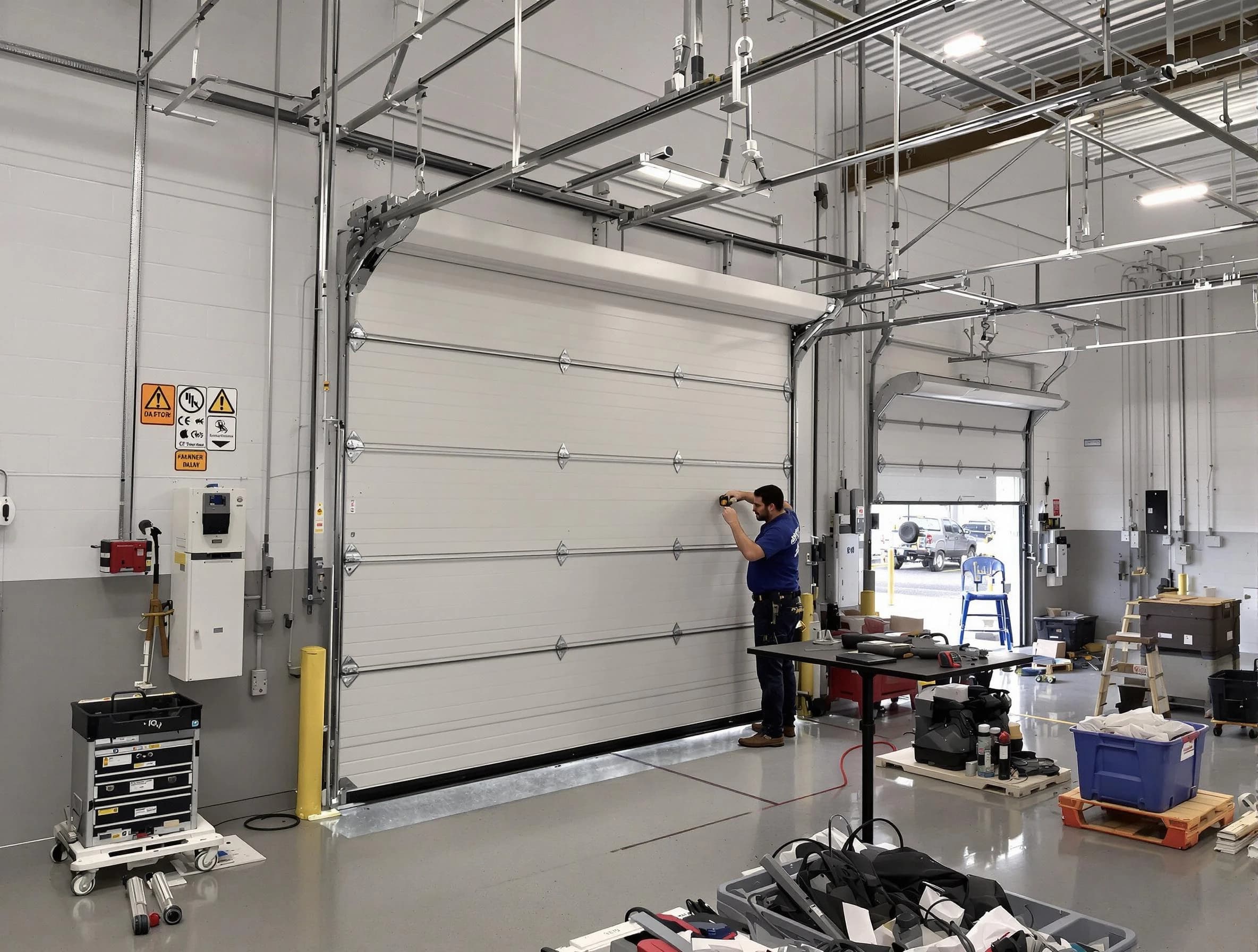 Commercial garage door repair being performed by Brockton Garage Door Repair expert in Brockton