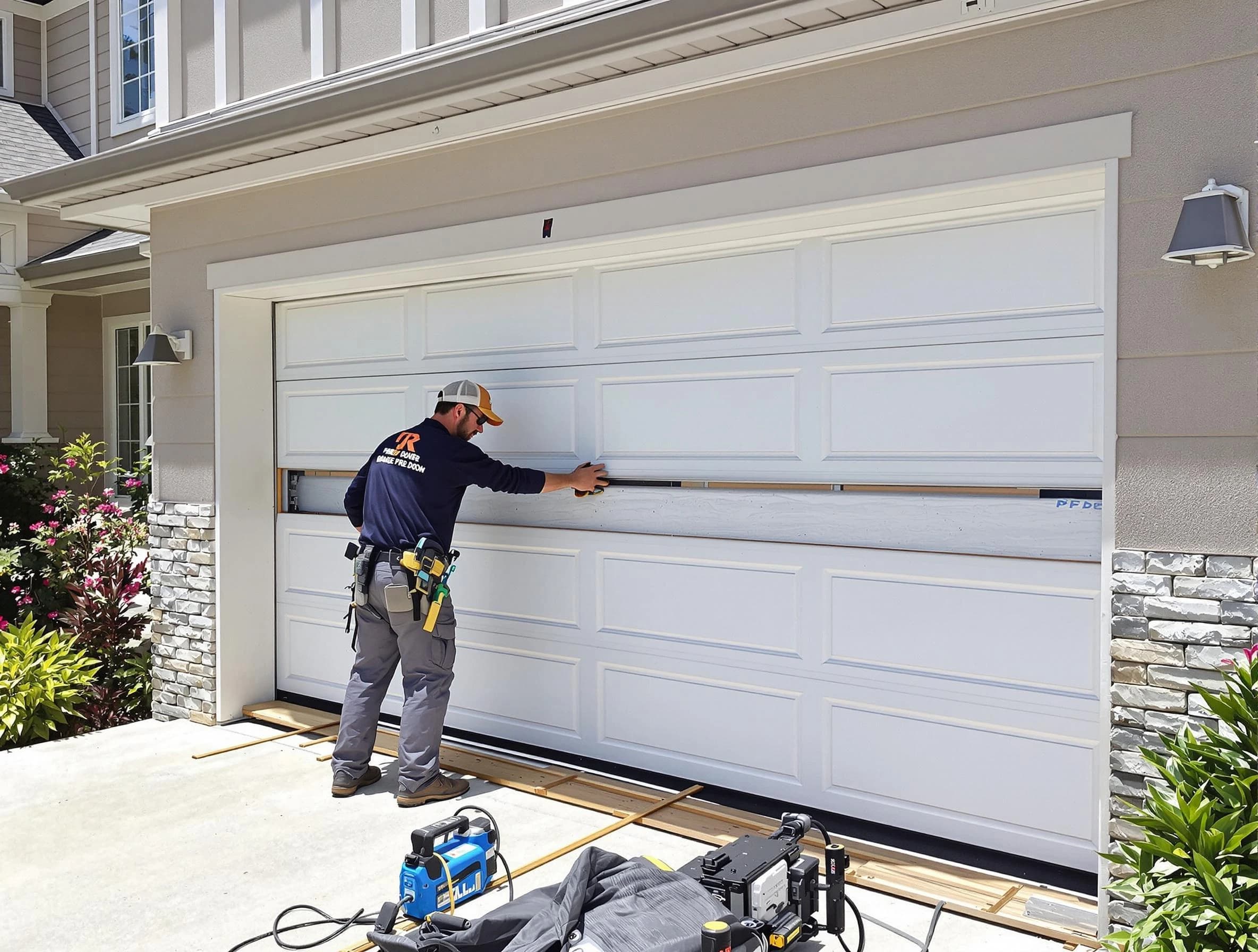 Brockton Garage Door Repair team performing complete garage door replacement at Brockton residence