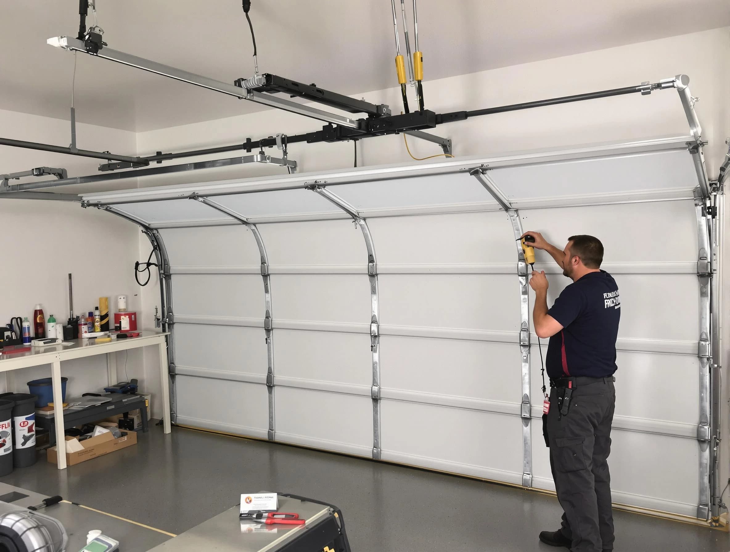 Brockton Garage Door Repair certified technician performing overhead door system repair in Brockton