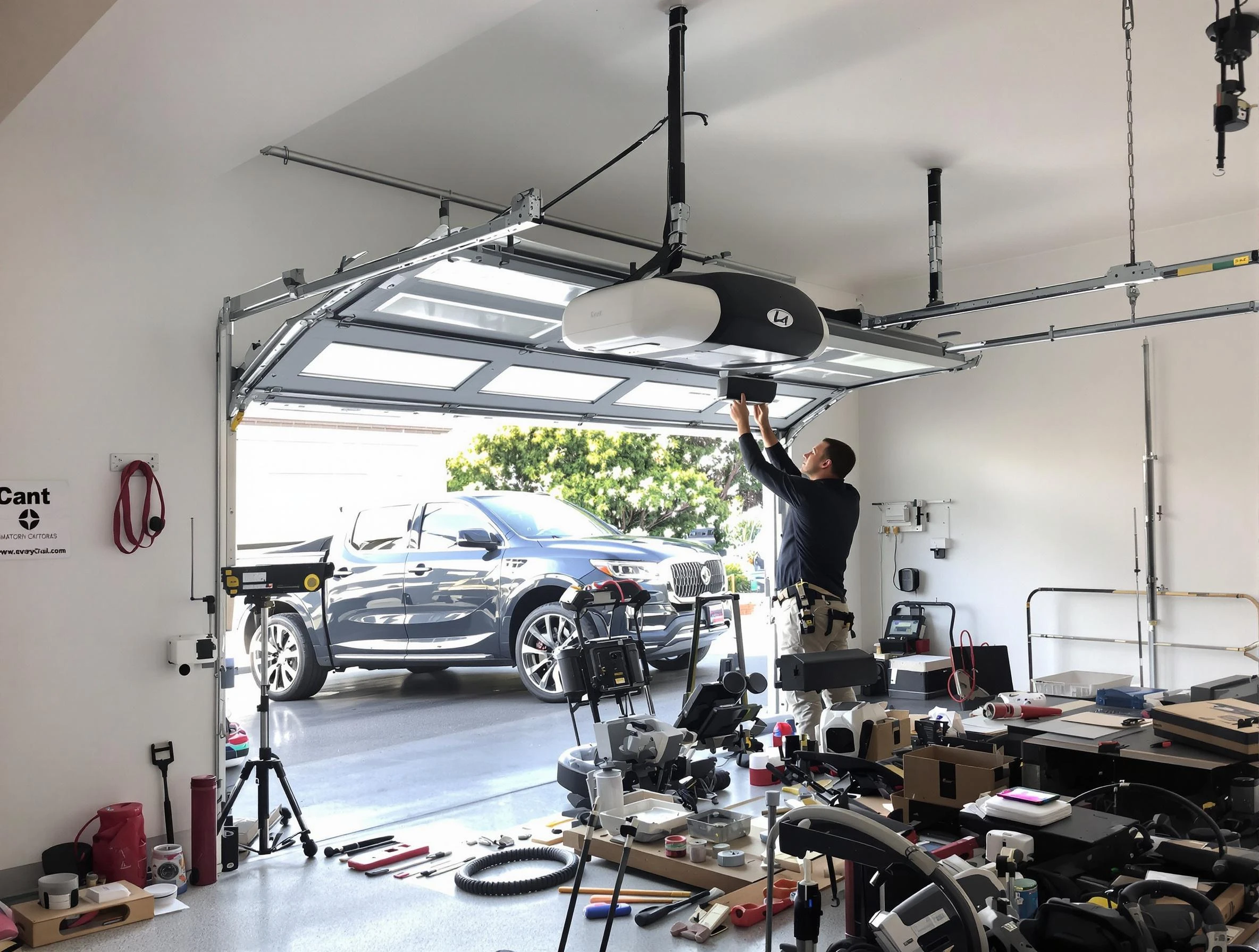 Brockton Garage Door Repair specialist installing smart garage door opener system in Brockton home
