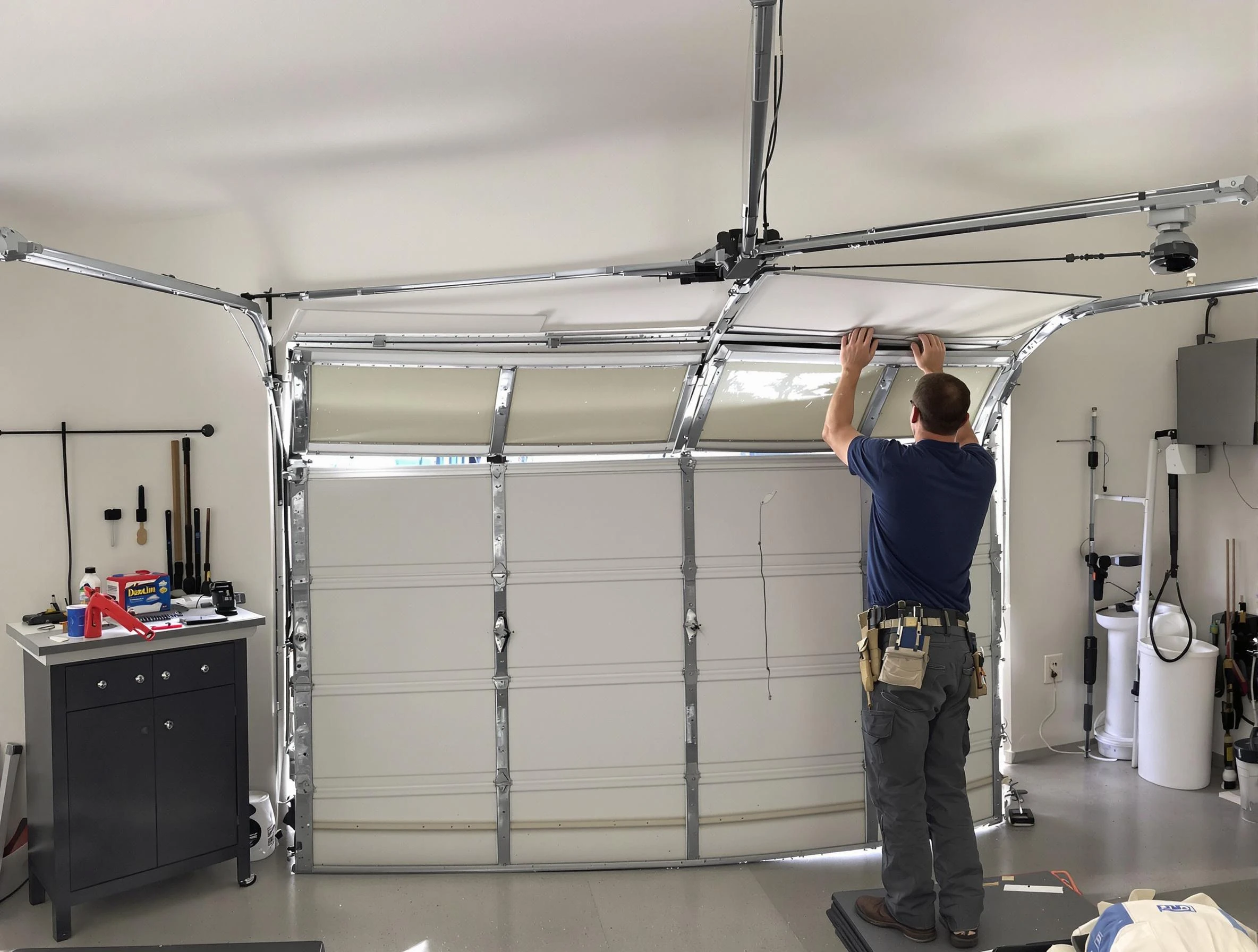 Brockton Garage Door Repair specialist performing precise section replacement on Brockton garage door