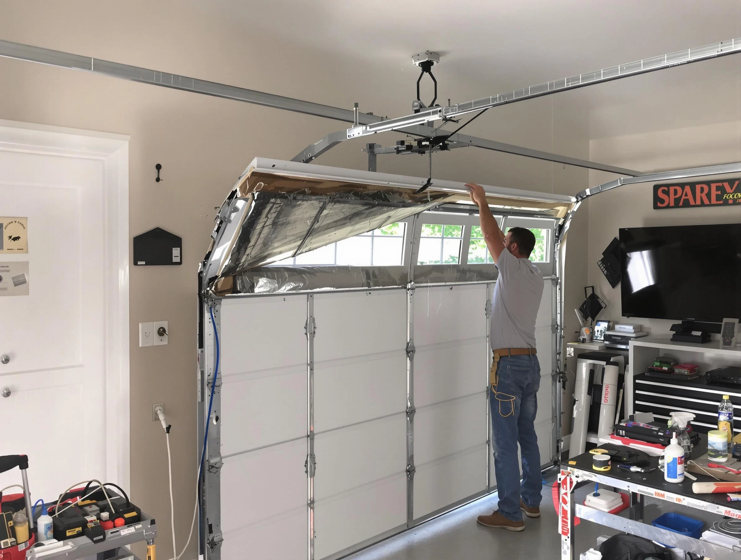 Garage door section replacement by Brockton Garage Door Repair in Brockton