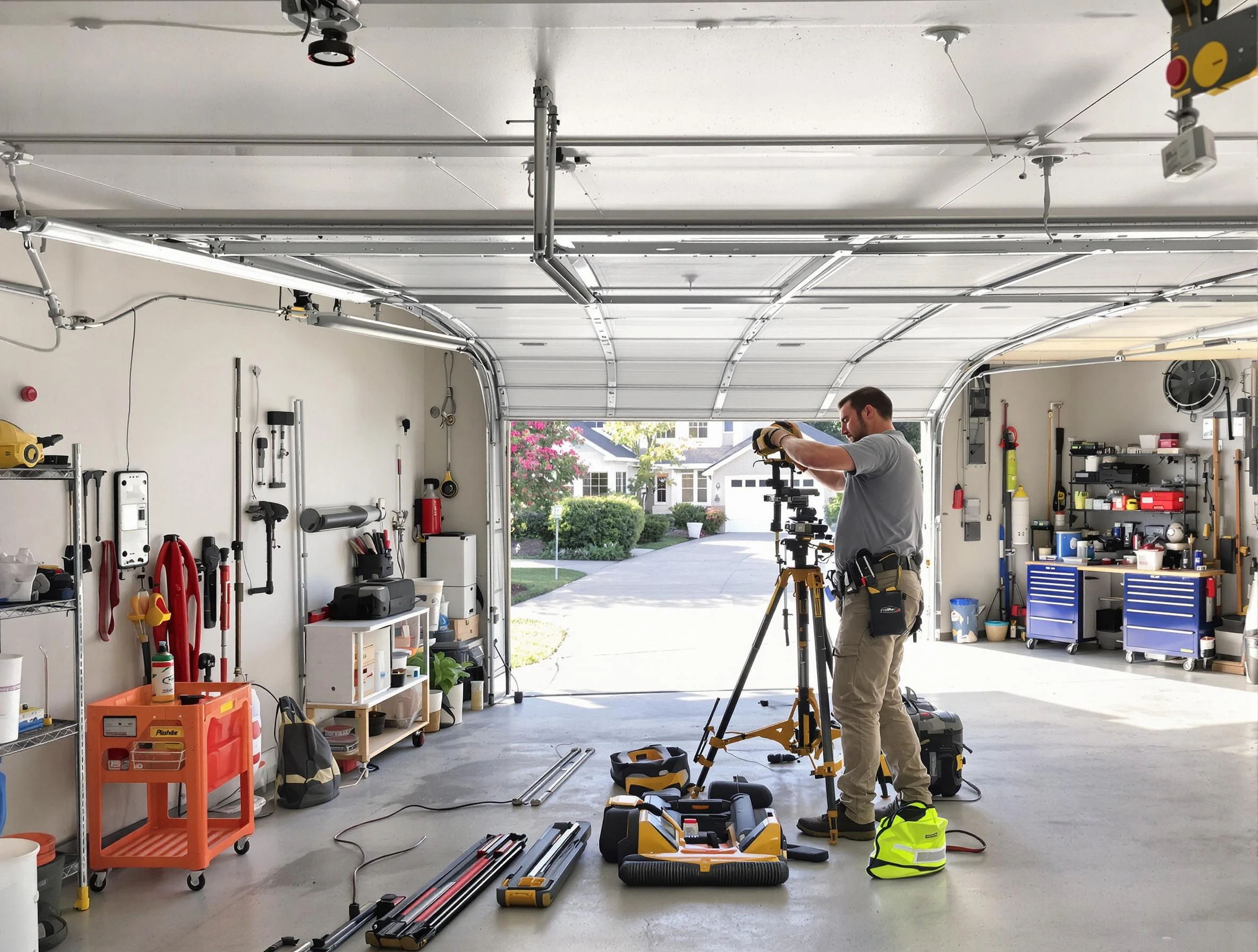 Brockton Garage Door Repair specialist performing laser-guided track alignment in Brockton